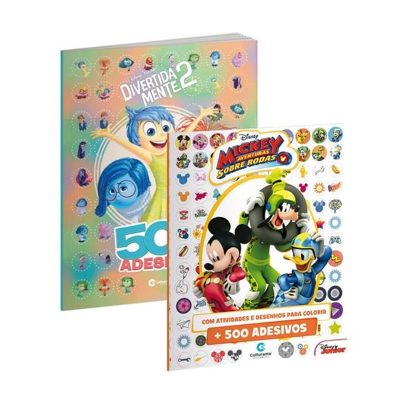 Imagem de Kit Livro 500 Adesivos Divertida Mente 2 + 500 Adesivos Disney Mickey Atividades