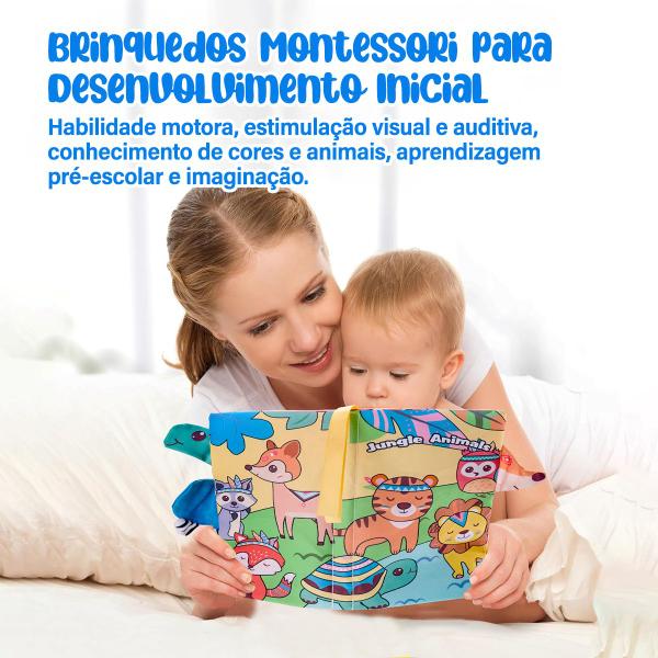 Imagem de Kit Livros Infantis para Bebê de Tecido Montessori Sensorial Coordenação Atividades Brinquedo Educativo