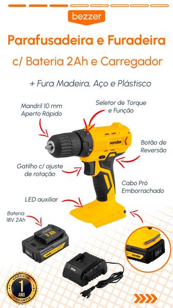 Imagem de Kit Lixadeira Multifunção Oscilante + Parafusadeira Vonder Com Bateria 2Ah + Carregador e Acessórios