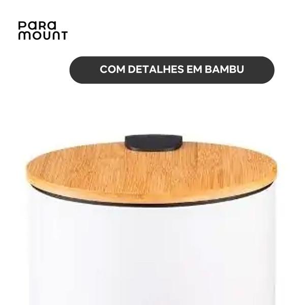 Imagem de Kit Lixeira 12 Litros Bambu Com Pedal + Escova Banheiro Bambu