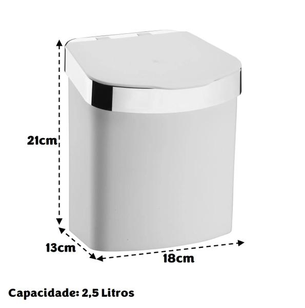 Imagem de Kit Lixeira 2,5L Dispenser Porta Detergente Líquido Esponja Para Pia Cozinha Branco Cromado - Future