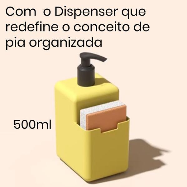 Imagem de Kit Lixeira 2,5L Dispenser Porta Detergente Líquido Esponja Single Organizador Pia Cozinha - Coza