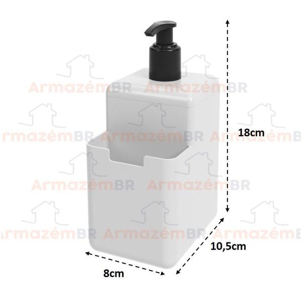 Imagem de Kit Lixeira 2,5L Dispenser Porta Detergente Líquido Esponja Single Organizador Pia Cozinha - Coza