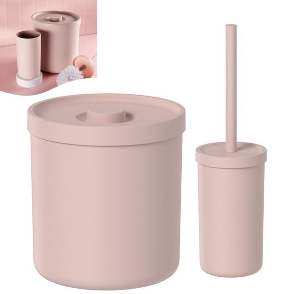 Imagem de Kit Lixeira 6 Litros e Porta Escova Sanitária Rosa Fosco Banheiro Bold - KTE 132 Ou