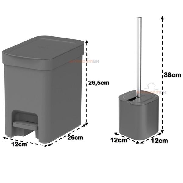 Imagem de Kit Lixeira 6 Pedal Porta Escova Sanitária Trium - Chumbo