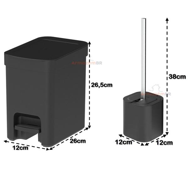 Kit Lixeira 6L Com Pedal Porta Escova Sanitária Dente Dispenser Sabonete Banheiro Preto - Ou Imagem de Kit Lixeira 6L Com Pedal Porta Escova Sanitária Dente Dispenser Sabonete Banheiro Preto - Ou