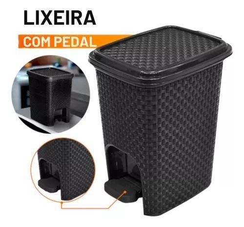 Imagem de Kit Lixeira 7L Com Pedal  Lixinho De Pia 5L Rattan Cestinho Para Cozinha