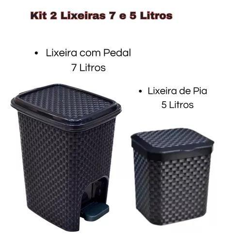 Imagem de Kit Lixeira 7L Com Pedal  Lixinho De Pia 5L Rattan Cestinho Para Cozinha