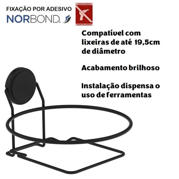 Imagem de Kit Lixeira 8 Litros Com Suporte Adesivo Para Cozinha Banheiro Preto Cromado - Future