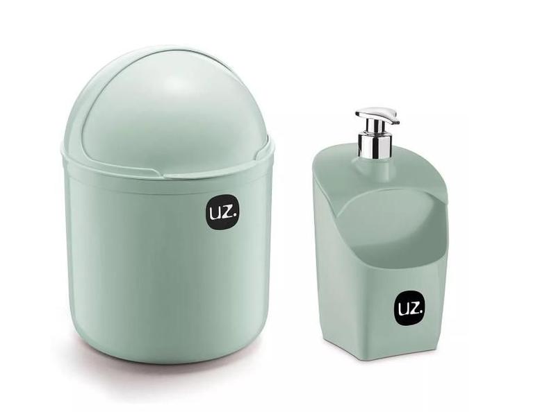 Kit Lixeira de Pia e Dispenser Detergente Verde Menta UZ - UZ Imagem de Kit Lixeira de Pia e Dispenser Detergente Verde Menta UZ