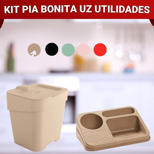 Kit Lixeira e Organizador De Pia Porta Detergente Sabão e Esponja UZ - Uz Utilidades Imagem de Kit Lixeira e Organizador De Pia Porta Detergente Sabão e Esponja UZ