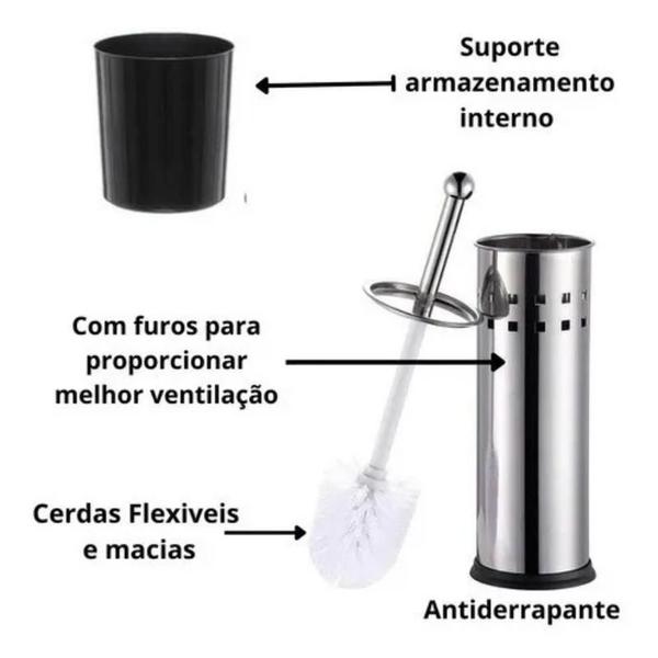 Imagem de Kit Lixeira Grande Cesto De Lixo 9 Litros Escova Sanitária Limpar Vaso Tipo Inox Banheiro Cozinha Quarto Click Label