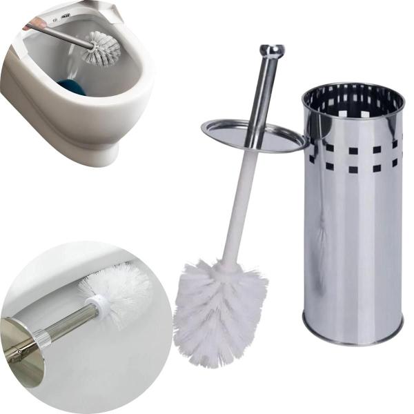 Imagem de Kit Lixeira Inox com Pedal Cesto Interno de Plastico Removivel Escova Sanitaria Inox Limpeza de Vaso Sanitario Banheiro