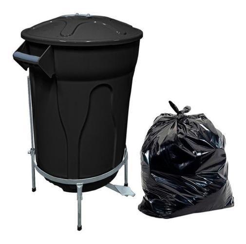 Kit Lixeira Pedal De Aço Preta 100L+ 100 Sacos De Lixo 100L