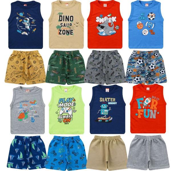 Kit Lote 10 Peças de Roupa Infantil Conjuntos de Verão Menino