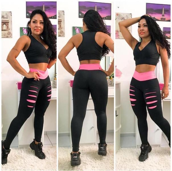 Imagem de Kit Lote 3 Conjuntos Top Mais Calça Leg Legging Fitnes Roupa De Academia