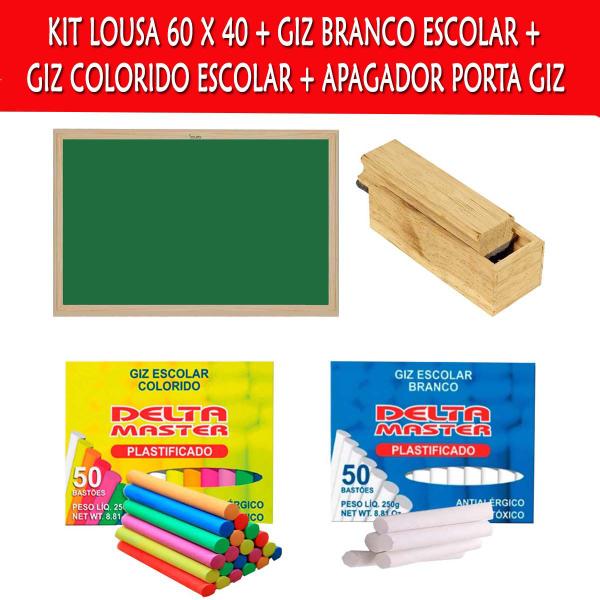 Imagem de Kit Lousa Verde 60x40 Cm Giz Colorido Giz Branco E Apagador