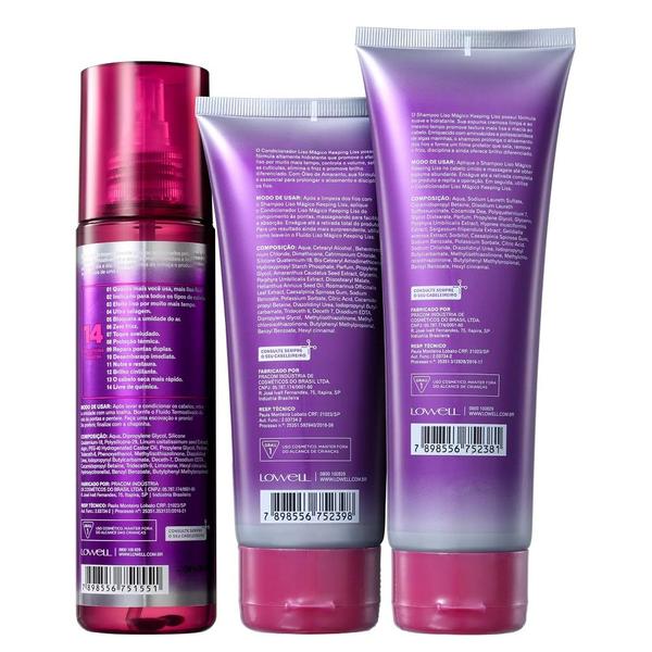 Imagem de Kit Lowell Liso Mágico Shampoo 240ml + Condicionador 200ml + Fluído Termoativado 200ml