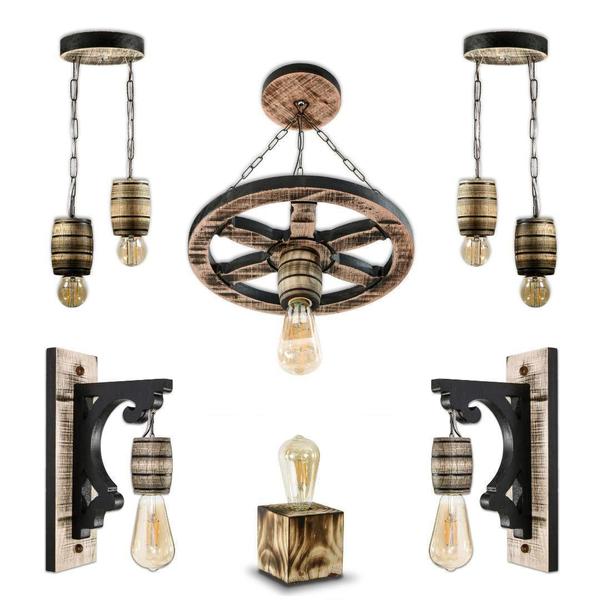 Kit Luminária Rústica Madeira Colonial Pergolado Sítio Retrô - Delenha Decor Imagem de Kit Luminária Rústica Madeira Colonial Pergolado Sítio Retrô