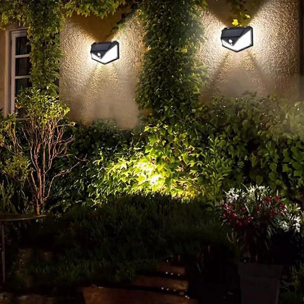 Imagem de Kit Luminária Solar 100 Leds Sensor de presença Prova D'água p/ Jardim & ambiente Externo Luz Led Solar Lâmpada