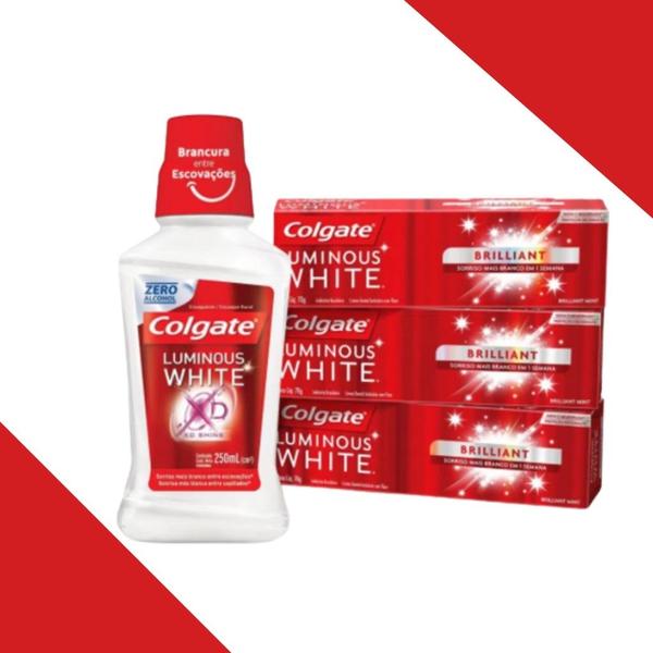 Imagem de Kit Luminous White 3 Cremes 70g+1 Enxaguante 250Ml - Colgate