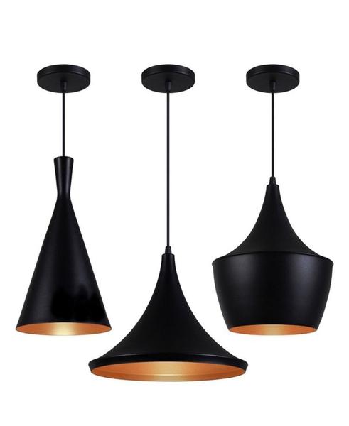 Imagem de Kit Lustre Pendente Tom Dixon Preto com Cobre E27 Bivolt