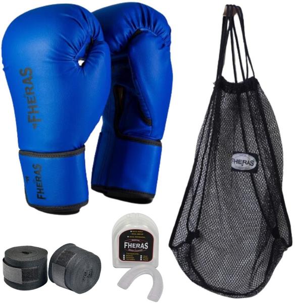 Imagem de Kit Luva Boxe e Muay Thai Fheras com Bandagem, Bucal e Bolsa Telada