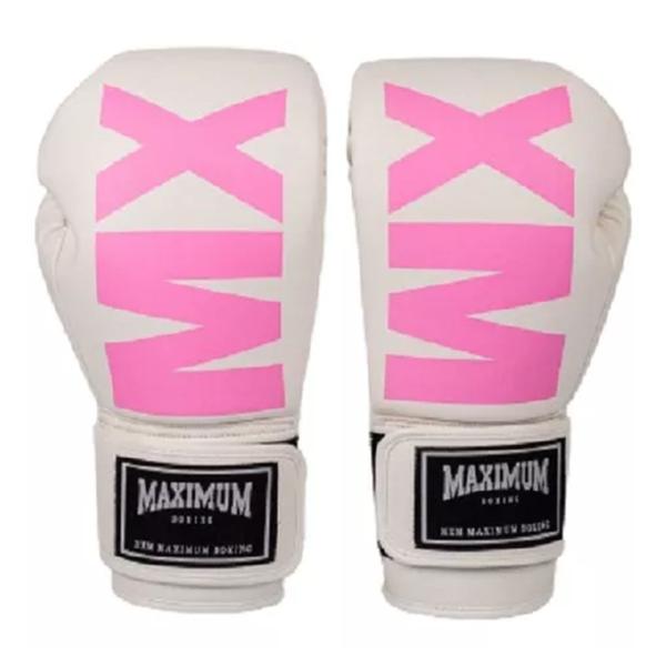 Imagem de Kit Luva Boxe Muay Thai Mxm White/Pink + Bandagem 3m - Maximum