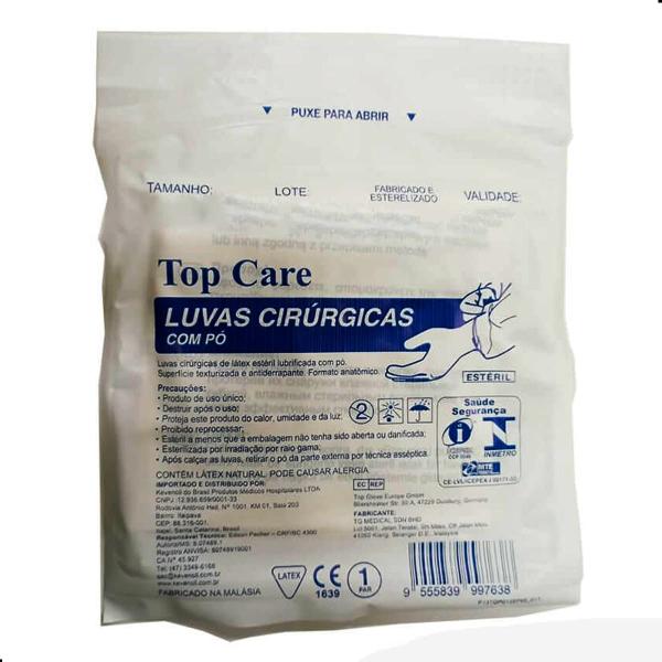 Imagem de Kit Luva Cirúrgica de Látex Estéril N 8 Branco Com Pó 10 Peças Top Care