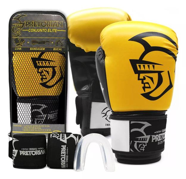 Imagem de Kit Luva De Boxe E Muay Thai Pretorian Elite + Bandagem + Protetor Bucal + Bolsa Bag