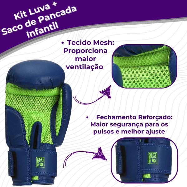 Imagem de Kit Luva de Boxe e Muay Thai + Saco de Pancadas Infantil - 6Oz - Pretorian