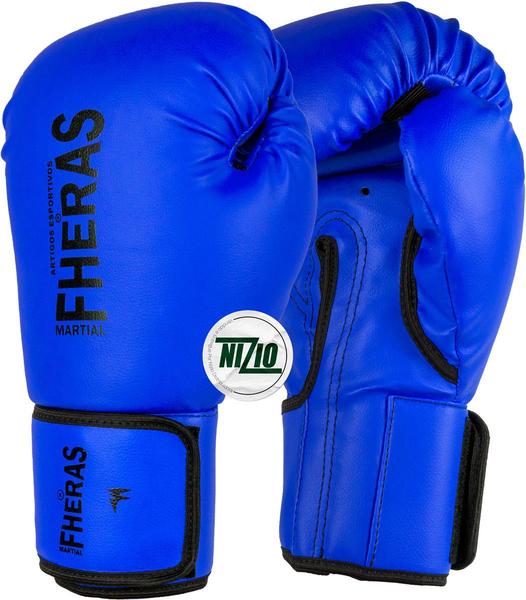 Imagem de Kit Luva de Boxe Muay Thai MMA Bandagem Azul 08oz