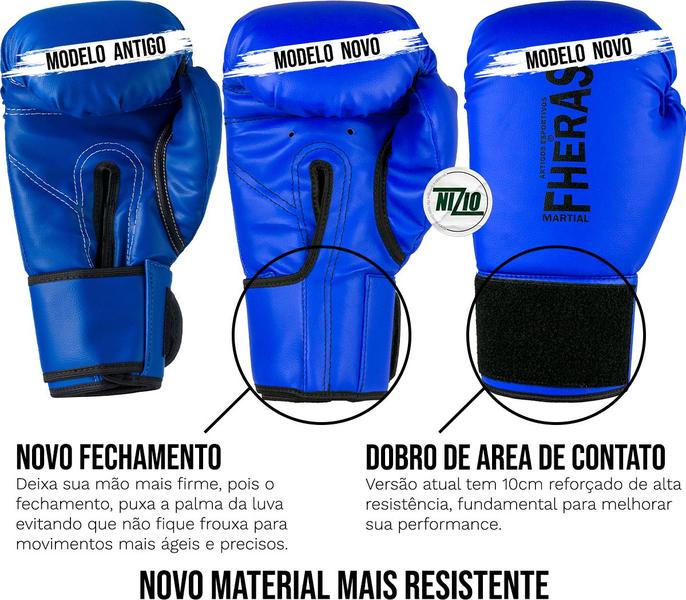 Imagem de Kit Luva de Boxe Muay Thai MMA Bandagem Bucal 12oz Azul