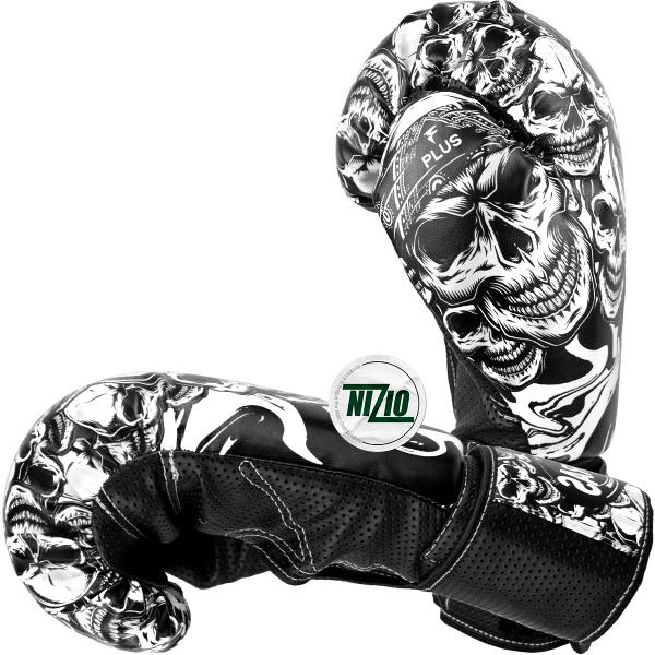 Imagem de Kit Luva de Boxe Muay Thai MMA Bandagem e Bucal 12oz Caveira