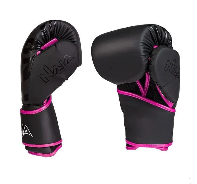 Imagem de Kit Luva de Boxe Muay Thai - Naja Black Preto/Rosa + Bandagem + Bucal