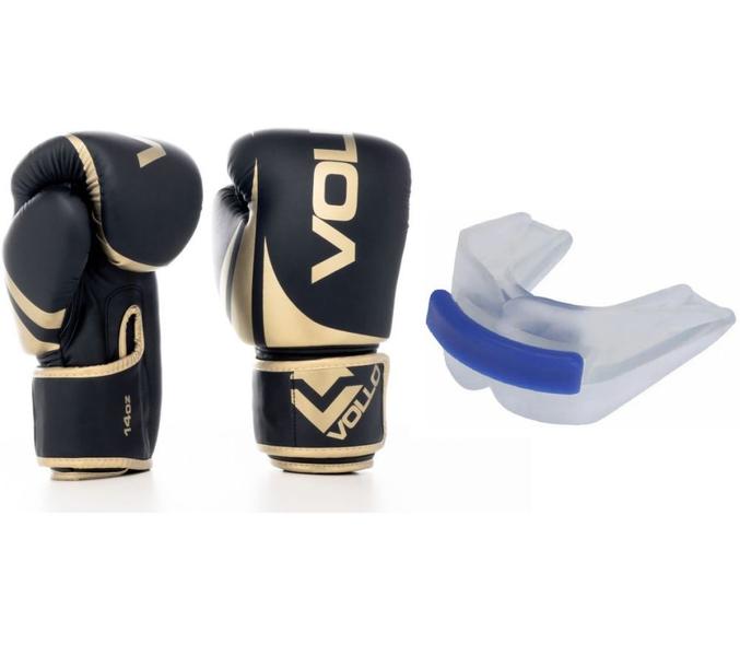 Imagem de Kit Luva de Boxe/Muay Thai Vollo Preta/Dourada 14 Oz Training + Protetor Bucal Duplo