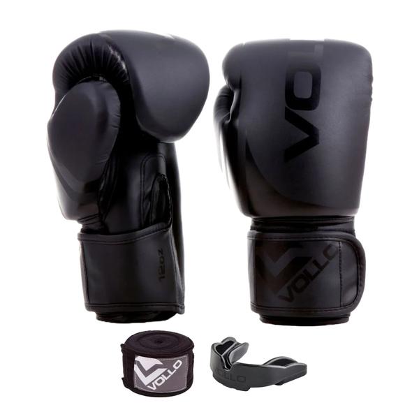 Imagem de Kit Luva de Boxe Preta 12 Oz + Bandagem + P. Bucal - Vollo