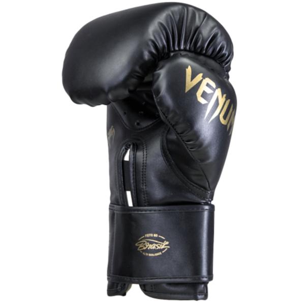 Imagem de Kit luva de boxe venum giant full logo pro black gold profissional + bandagem 4m + protetor bucal