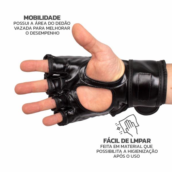 Imagem de Kit Luva de MMA Clinch G/GG + Bandagem Elástica 5 m Preta + Protetor Bucal Profissional Neutro Muvin