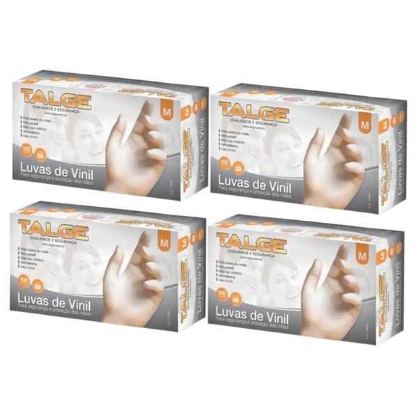 Kit Luva De Vinil Talge Tam. M Com Pó - 4 Caixas Com 100 Unidades Cada Imagem de Kit Luva De Vinil Talge Tam. M Com Pó - 4 Caixas Com 100 Unidades Cada