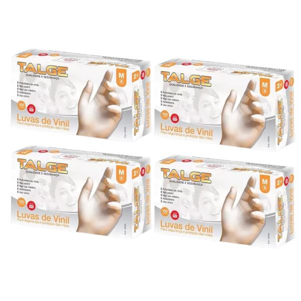 Kit Luva De Vinil Talge Tam. M Sem Pó - 4 Caixas Com 100 Unidades Cada Imagem de Kit Luva De Vinil Talge Tam. M Sem Pó - 4 Caixas Com 100 Unidades Cada