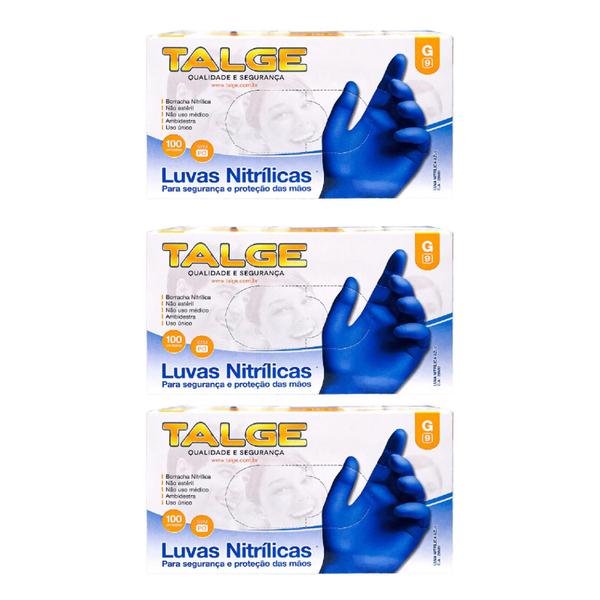 Kit Luva Nitrílica Talge Tam. G Sem Pó Azul - 3 Caixas Com 100 Unidades Cada Imagem de Kit Luva Nitrílica Talge Tam. G Sem Pó Azul - 3 Caixas Com 100 Unidades Cada