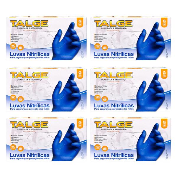 Kit Luva Nitrílica Talge Tam. G Sem Pó Azul - 6 Caixas Com 100 Unidades Cada Imagem de Kit Luva Nitrílica Talge Tam. G Sem Pó Azul - 6 Caixas Com 100 Unidades Cada