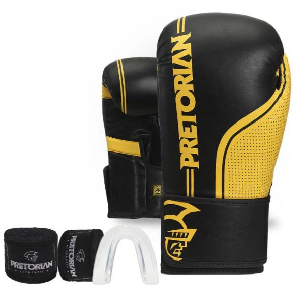 Kit Luvas Bucal Bandagem First Fx-1 Pretorian Preto Amarelo - Naja Imagem de Kit Luvas Bucal Bandagem First Fx-1 Pretorian Preto Amarelo