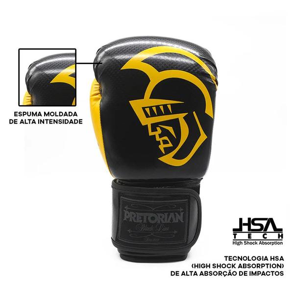 Imagem de Kit Luvas De Boxe Muay Thai Black Line Amarelo, Band e Bucal Pretorian