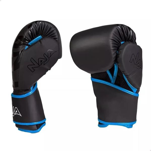 Imagem de Kit Luvas De Boxe Muay Thai Black Line Azul + Band + Bucal Naja