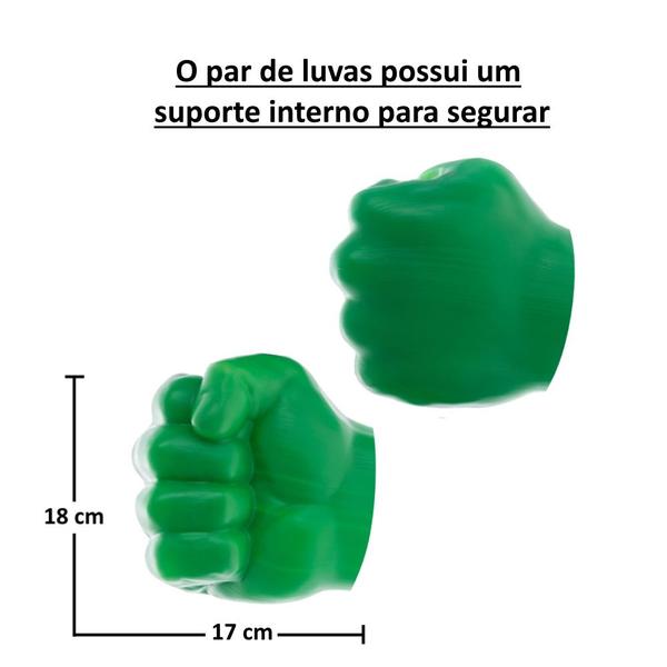 Imagem de Kit Luvas Gigantes Escudo e Máscara Verde com Copos do Hulk