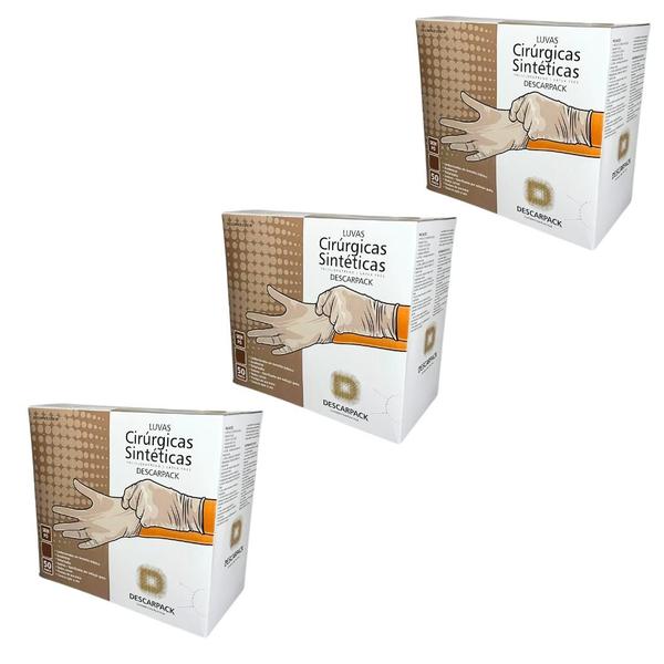 Kit luvas sintética cirúrgicas policloropreno 300un tam. 7,0 - DESCARPACK Imagem de Kit luvas sintética cirúrgicas policloropreno 300un tam. 7,0