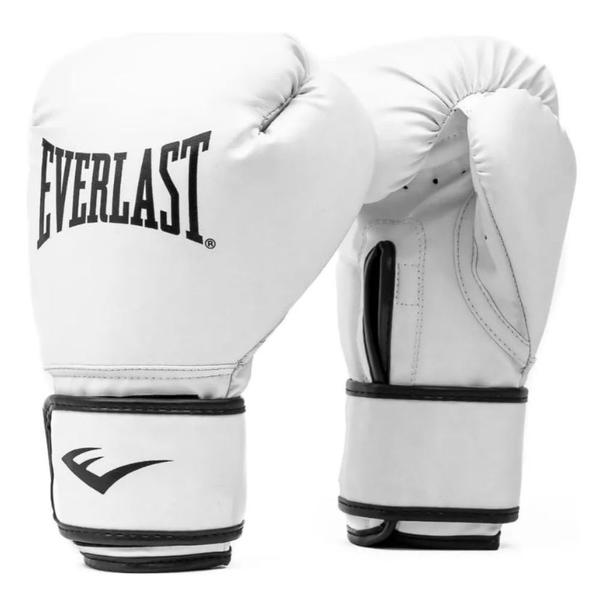 Imagem de Kit Luvas Treino Boxe Everlast Core Bandagem Bucal Branco