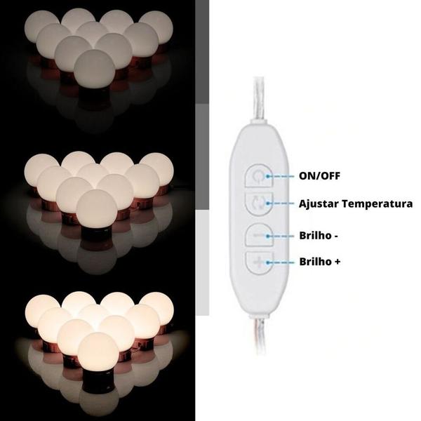 Imagem de Kit Luz Camarim Espelho 10 Lâmpadas Led Auto Colante Make Feminino Imperdível TENDENCIA